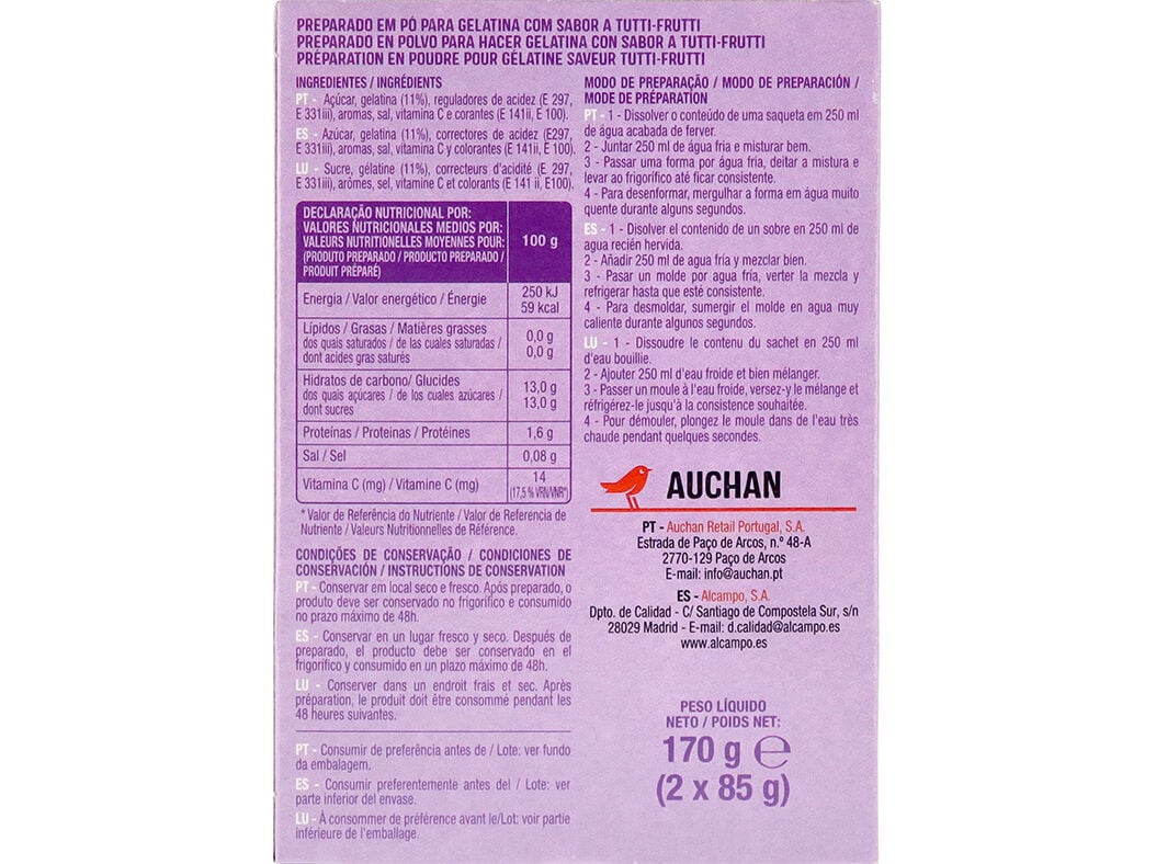 GELATINA AUCHAN TUTTI FRUTTI 170G image number 1
