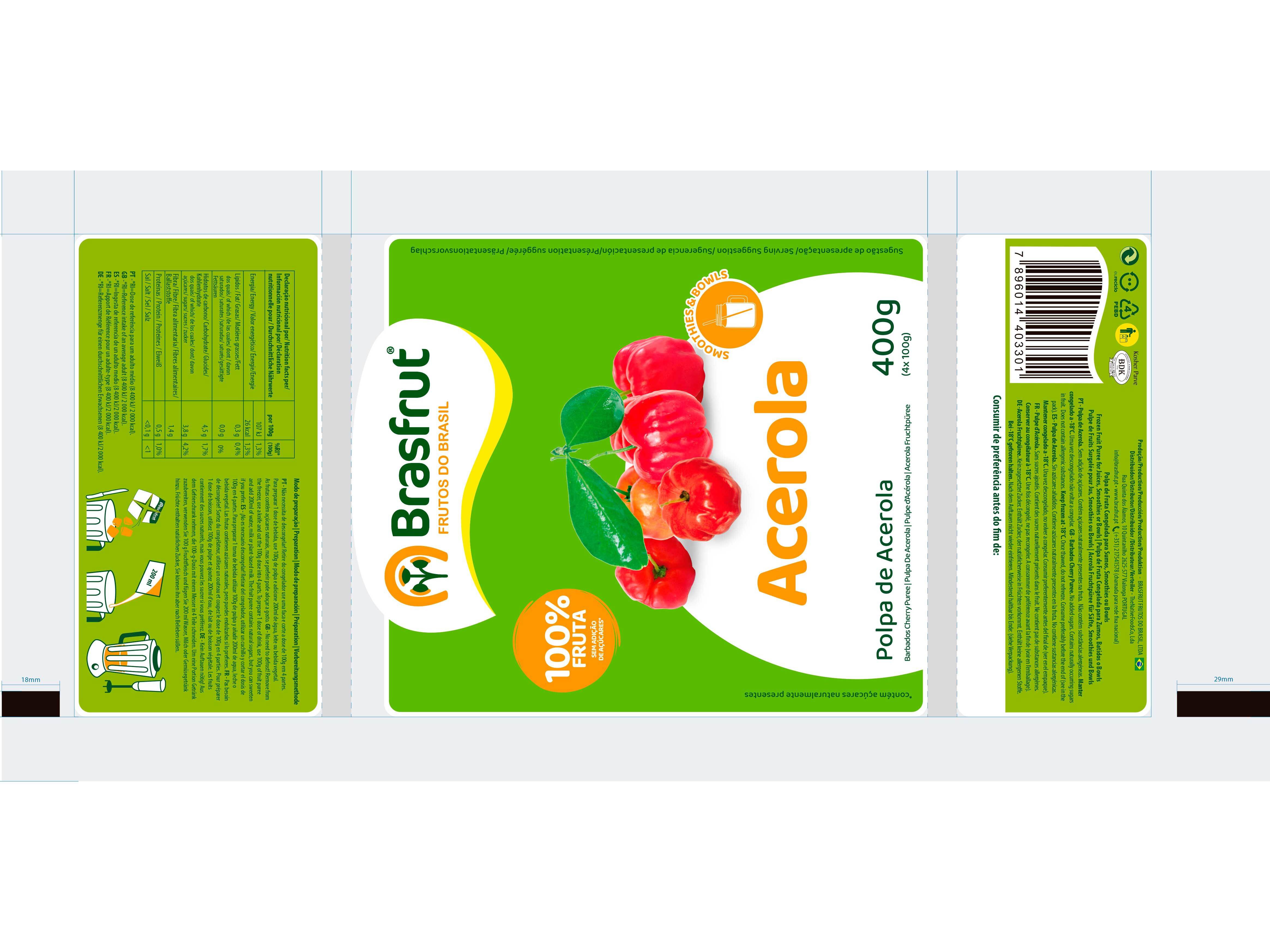 POLPA BRASFRUT DE FRUTA A&Ccedil;EROLA 4X100G image number 1