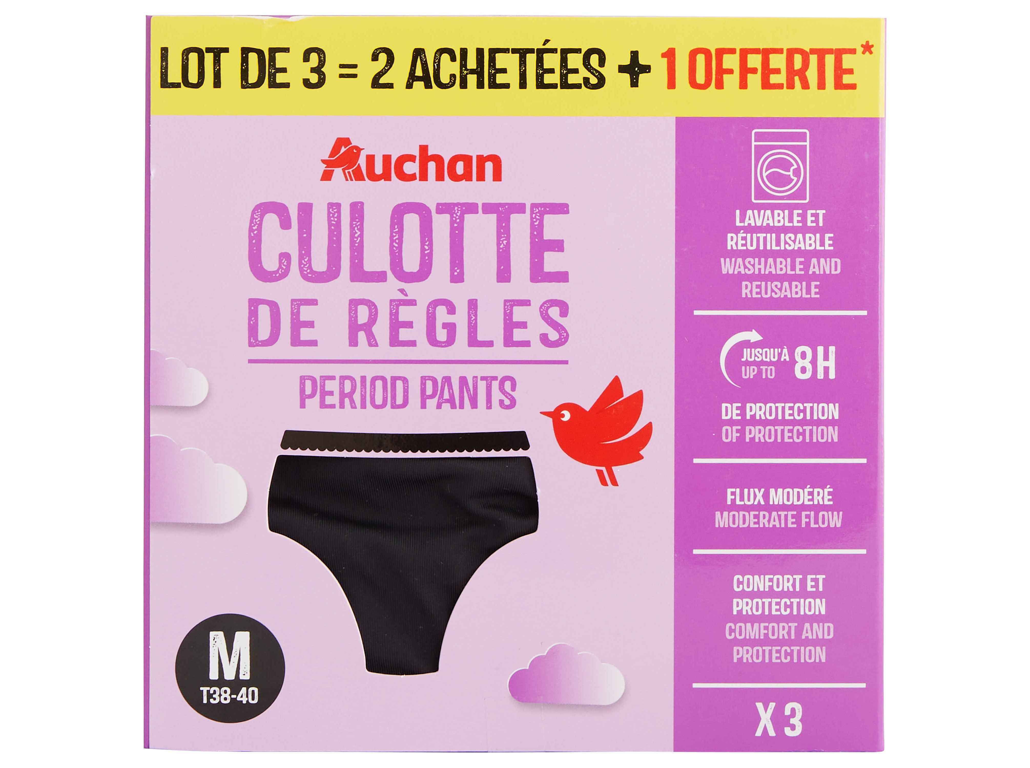 CUECAS MENSTRUAIS AUCHAN PRETO FLUXO MODERADO M 3UN image number 0