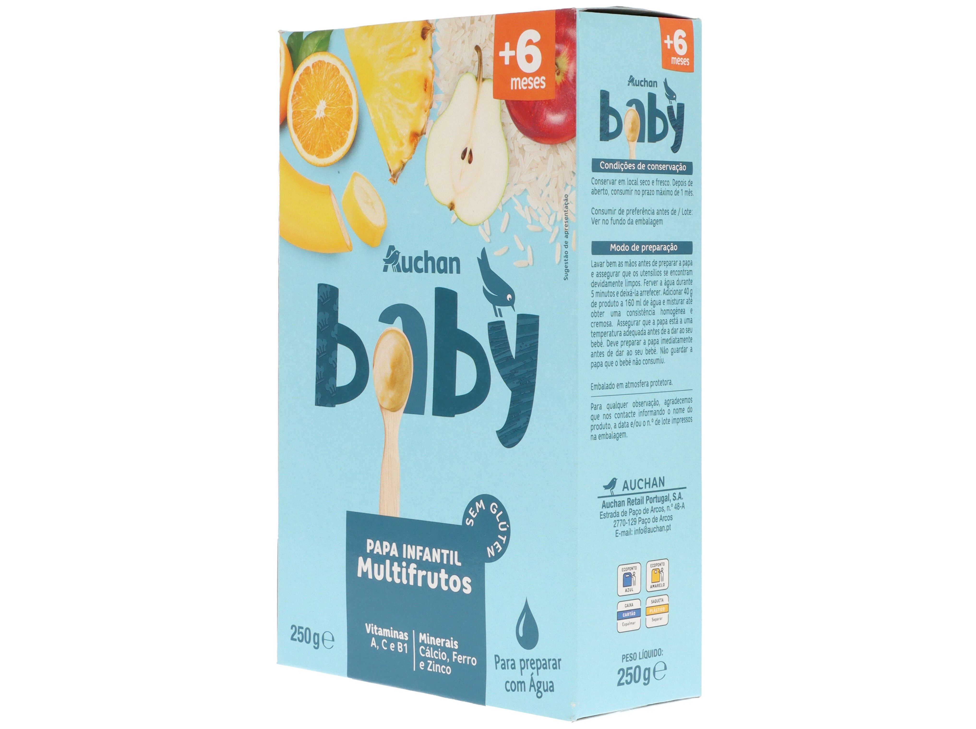 PAPA INFANTIL AUCHAN BABY L&Aacute;CTEA MULTIFRUTOS SEM GL&Uacute;TEN 250G image number 1