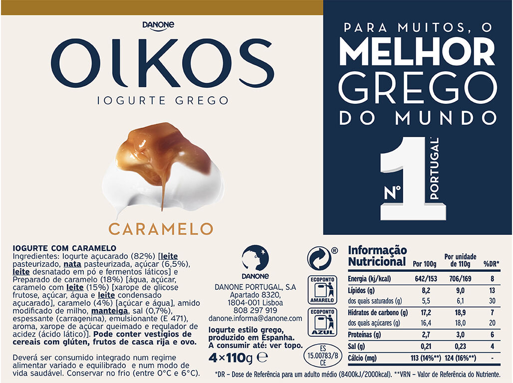 IOGURTE OIKOS DANONE GREGO CARAMELO 4X110G image number 1