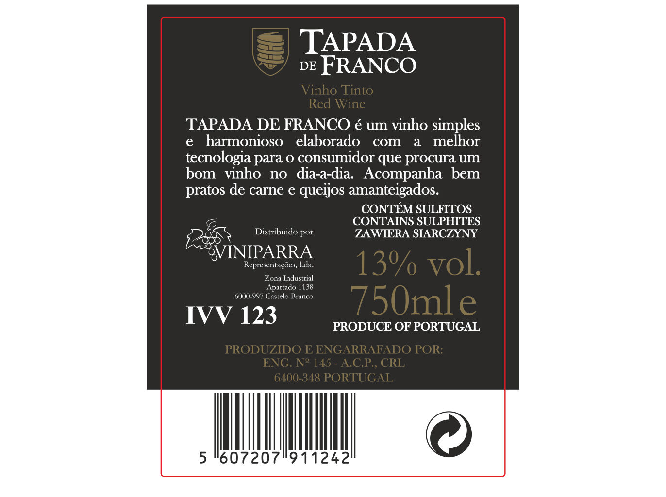 VINHO TINTO TAPADA DE FRANCO 0.75L image number 1