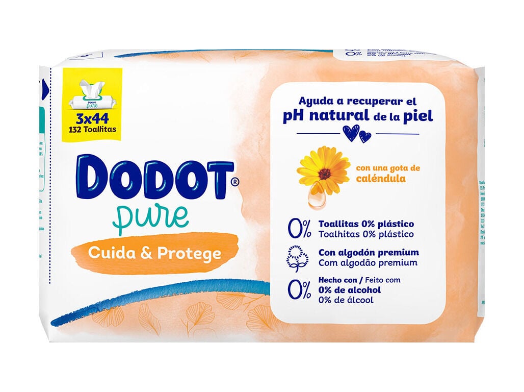 TOALHITAS DODOT PURE CALENDUL 0% PL&Aacute;STI 3X44UN image number 0