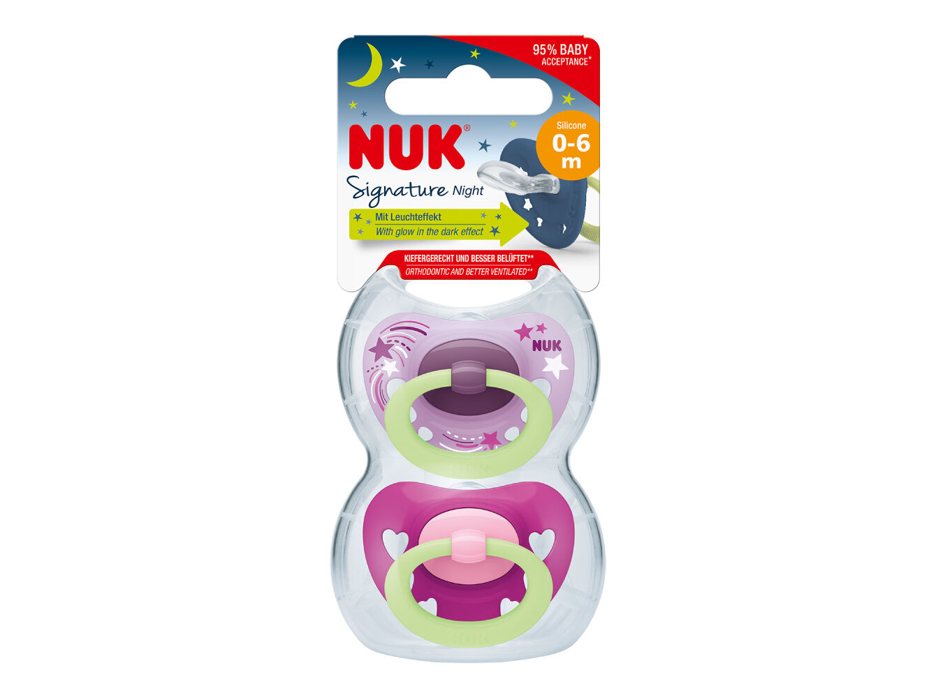 CHUPETA SIGNATURE NUK NIGHT SILICONE 0-6M 2UN image number 0