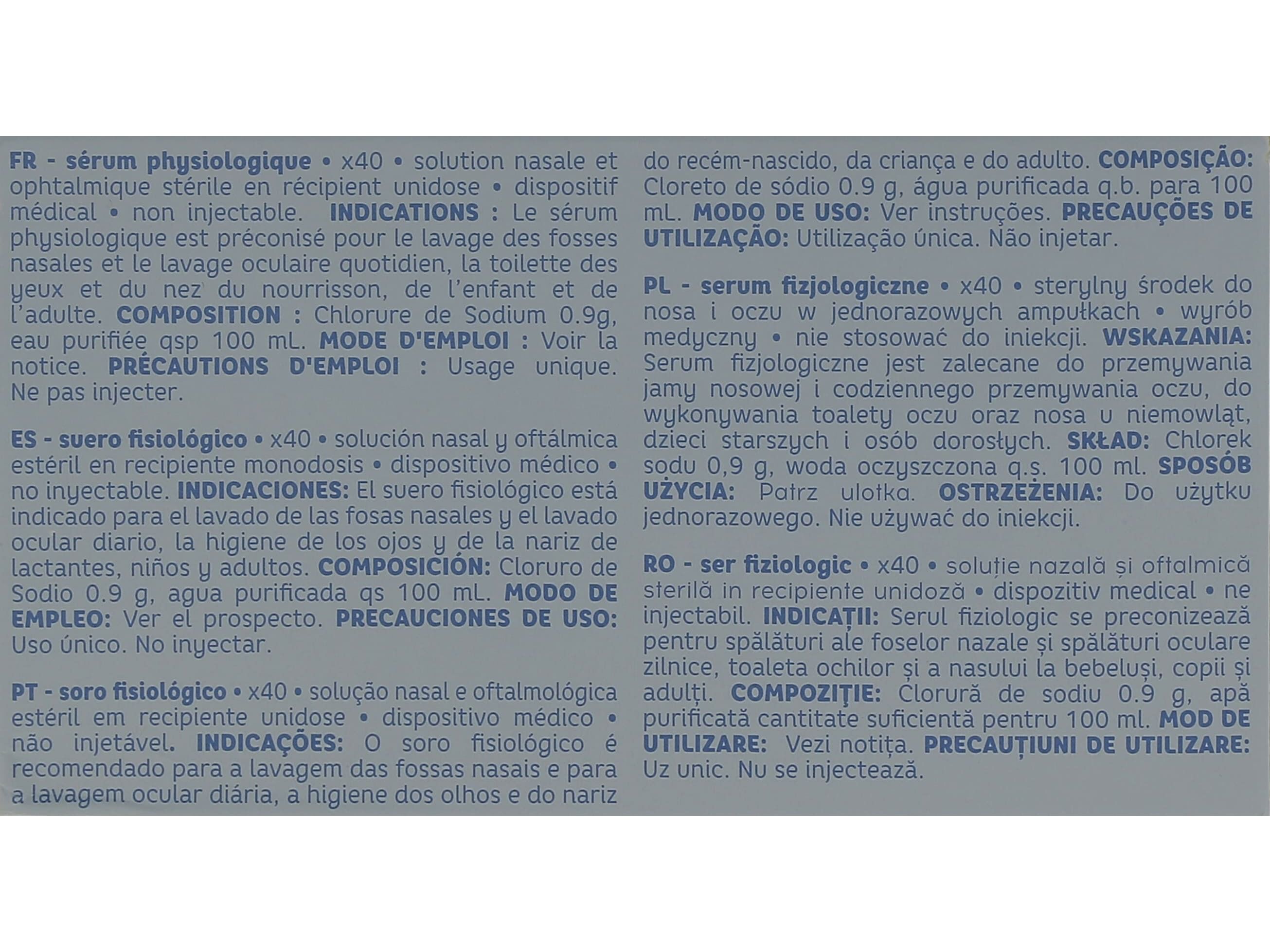 SORO FISIOL&Oacute;GICO AUCHAN BABY SOLU&Ccedil;&Atilde;O NASAL E OFTALMOL&Oacute;GICA EST&Eacute;RIL UNIDOSES 40X5ML image number 2