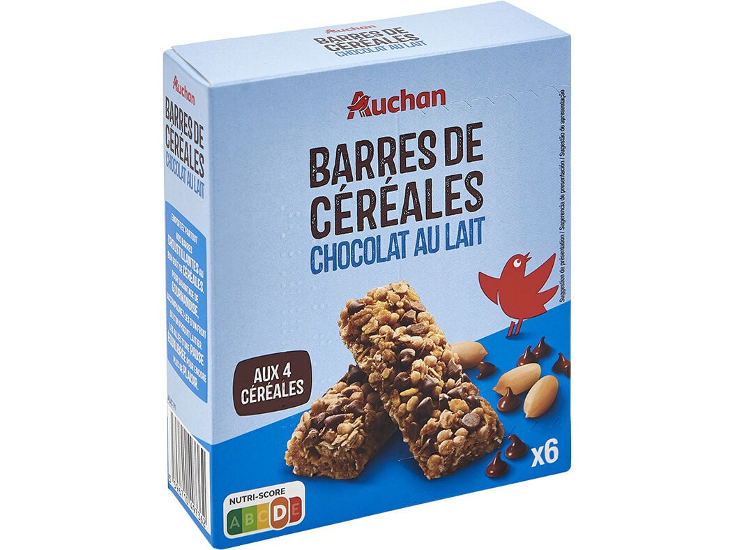 BARRAS CEREAIS AUCHAN C/CHOCOLATE LEITE 6 UN 126G