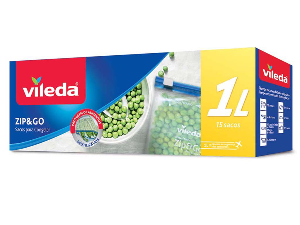 SACOS VILEDA DE CONGELA&Ccedil;&Atilde;O COM FECHO 1L