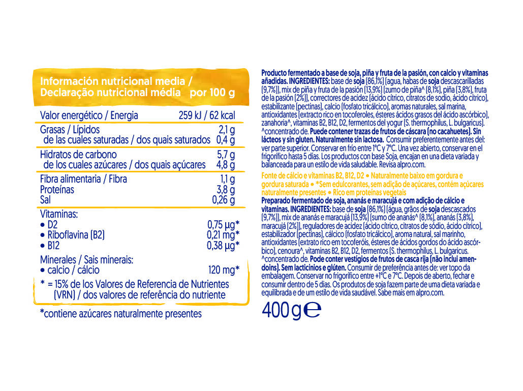 YOFU ALPRO ANAN&Aacute;S MARACUJ&Aacute; SEM A&Ccedil;UCAR 400G image number 1