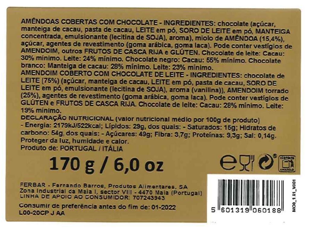FRUTOS FERBAR SECOS COM CHOCOLATE CRISTAL 170G image number 1