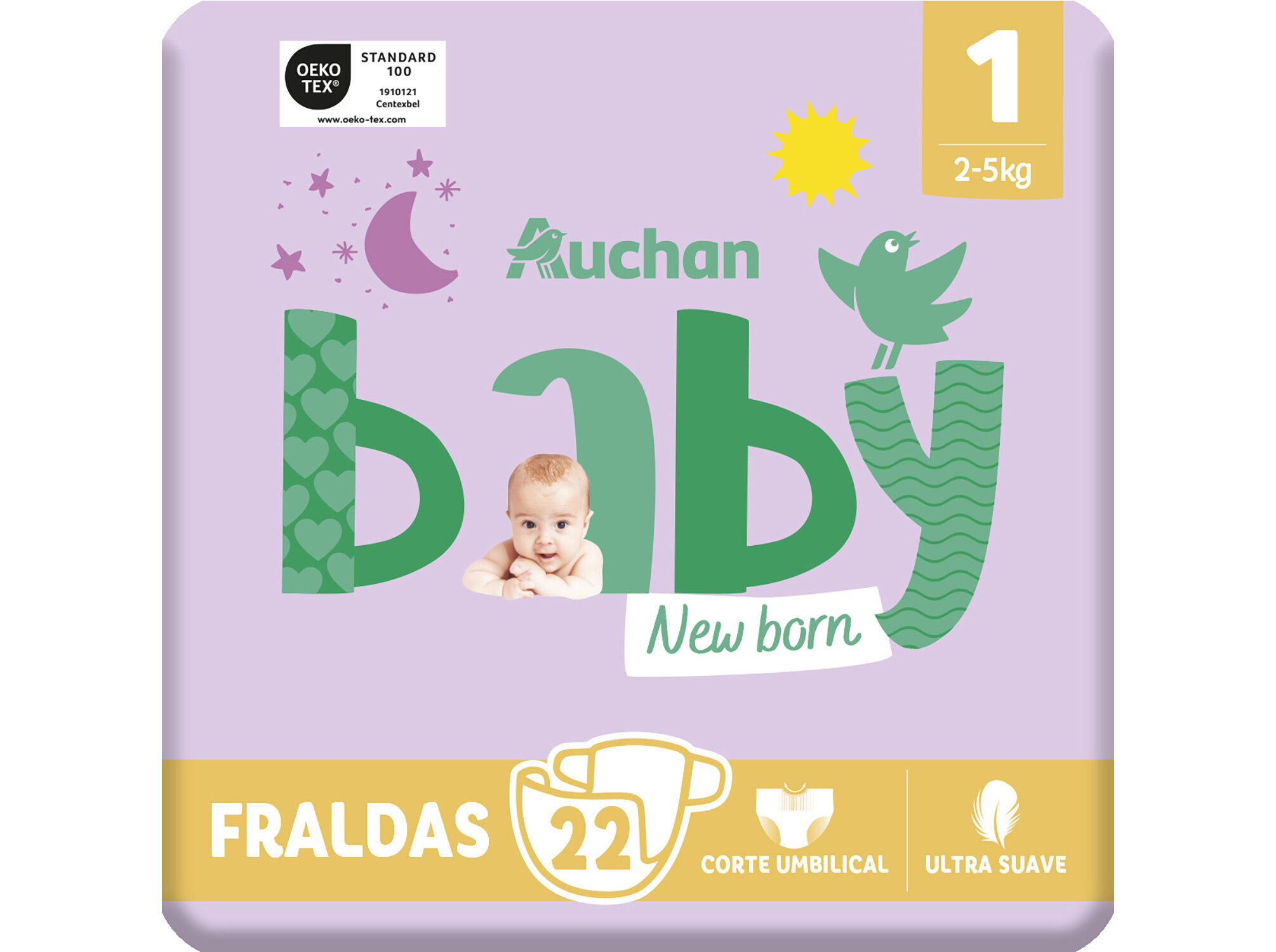 FRALDAS AUCHAN BABY T1 2-5KG 22UN