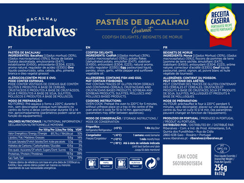 PASTÉIS DE BACALHAU RIBERALVES GOURMET 256G