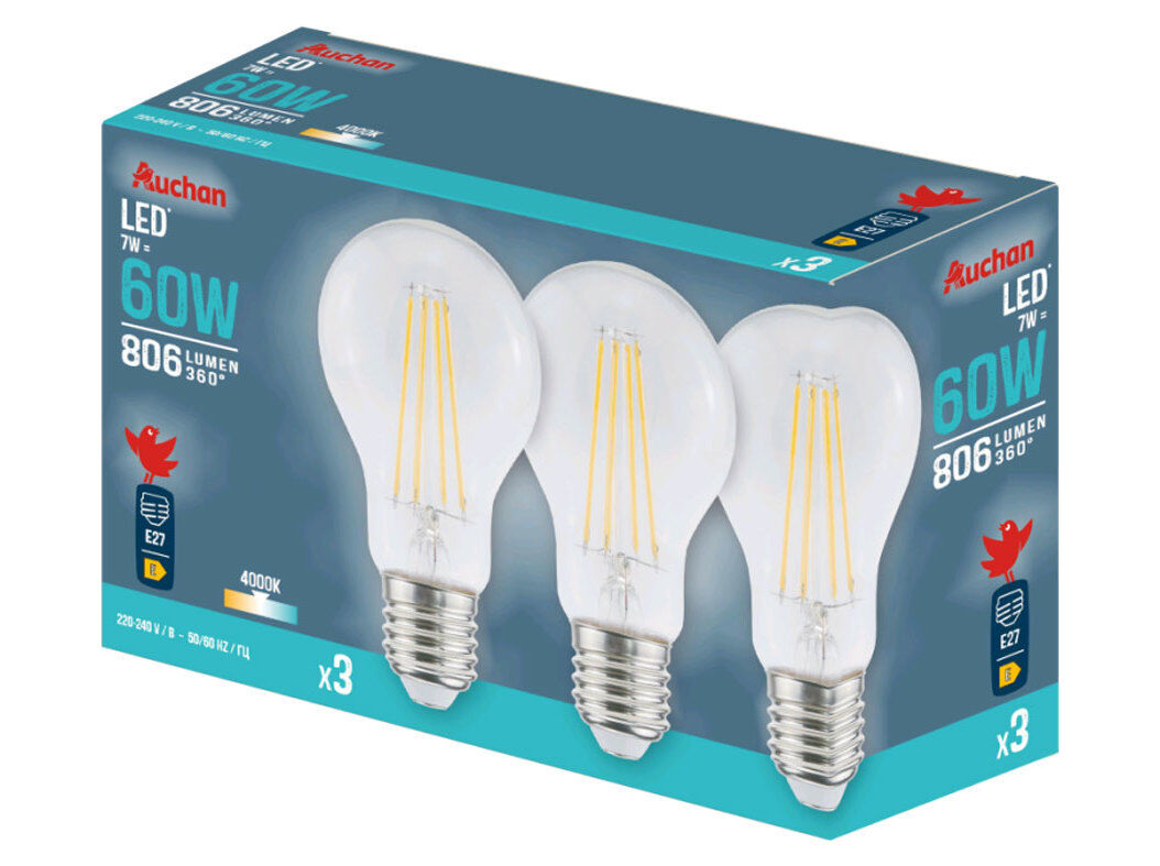 L&Acirc;MPADA LED STANDARD AUCHAN E27 60W EQ LUZ BRANCA 3 UNIDADES image number 0