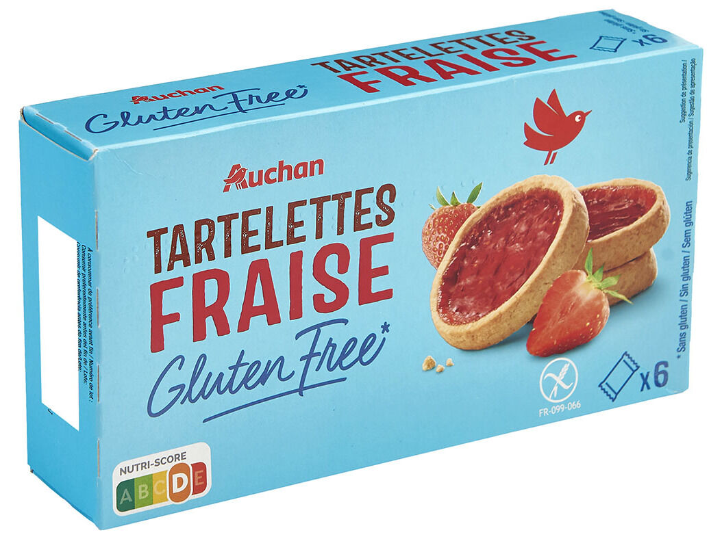 TARTELETE AUCHAN SEM GL&Uacute;TEN MORANGO 130 G