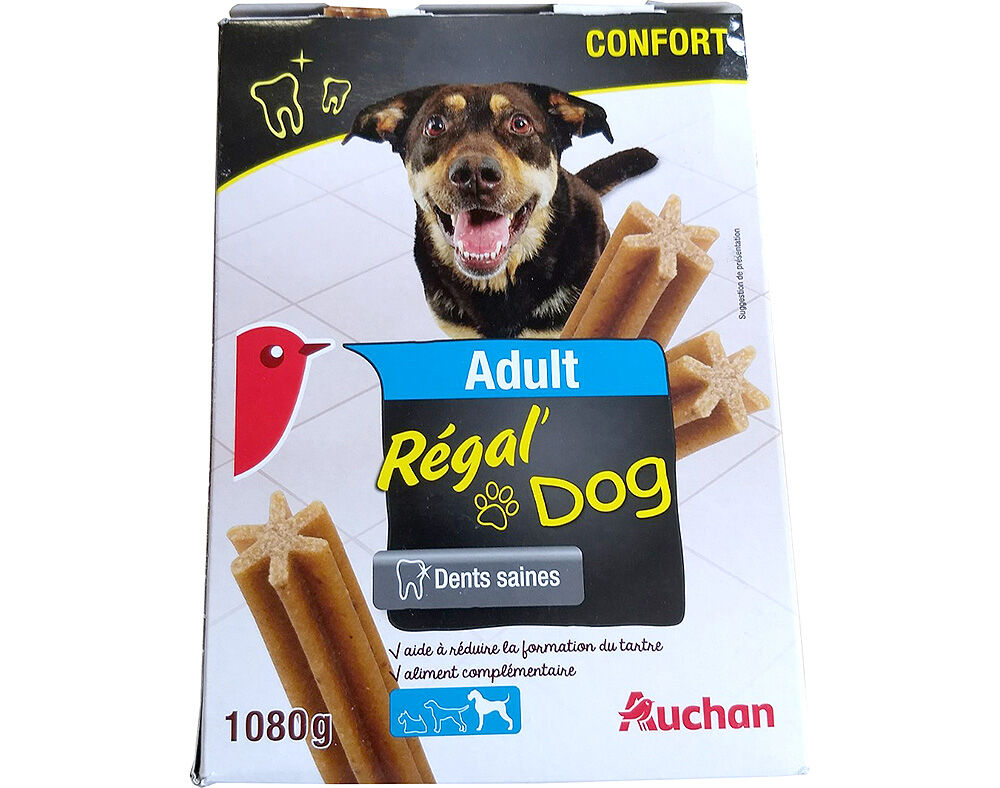 SNACKS PARA C&Atilde;O AUCHAN PORTE GRANDE ADULTO R&Eacute;GAL' DOG DENTAL 1080G