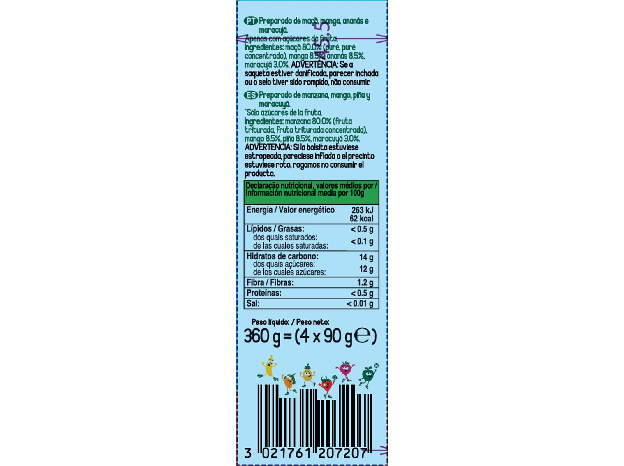 SAQUETAS FRUTA GO GO SQUEEZ TROPICAL 4X90G image number 1