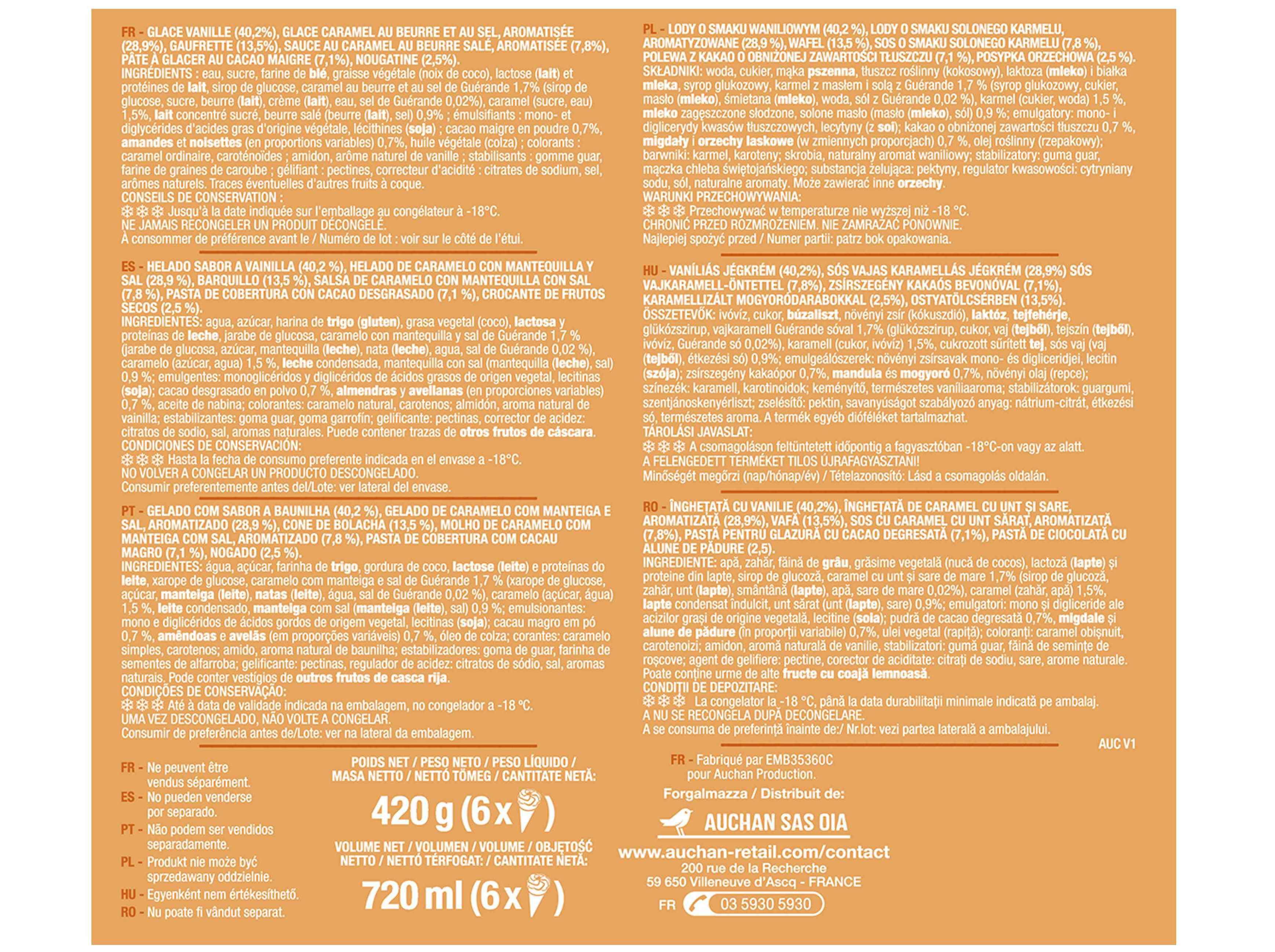 GELADO CONE AUCHAN BAUNILHA CARAMELO 6X120ML image number 2