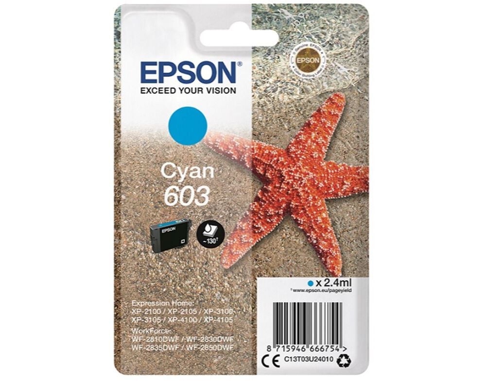 TINTEIRO ORIGINAL EPSON CYAN SINGLEPK 603 C13T03U24020 image number 0