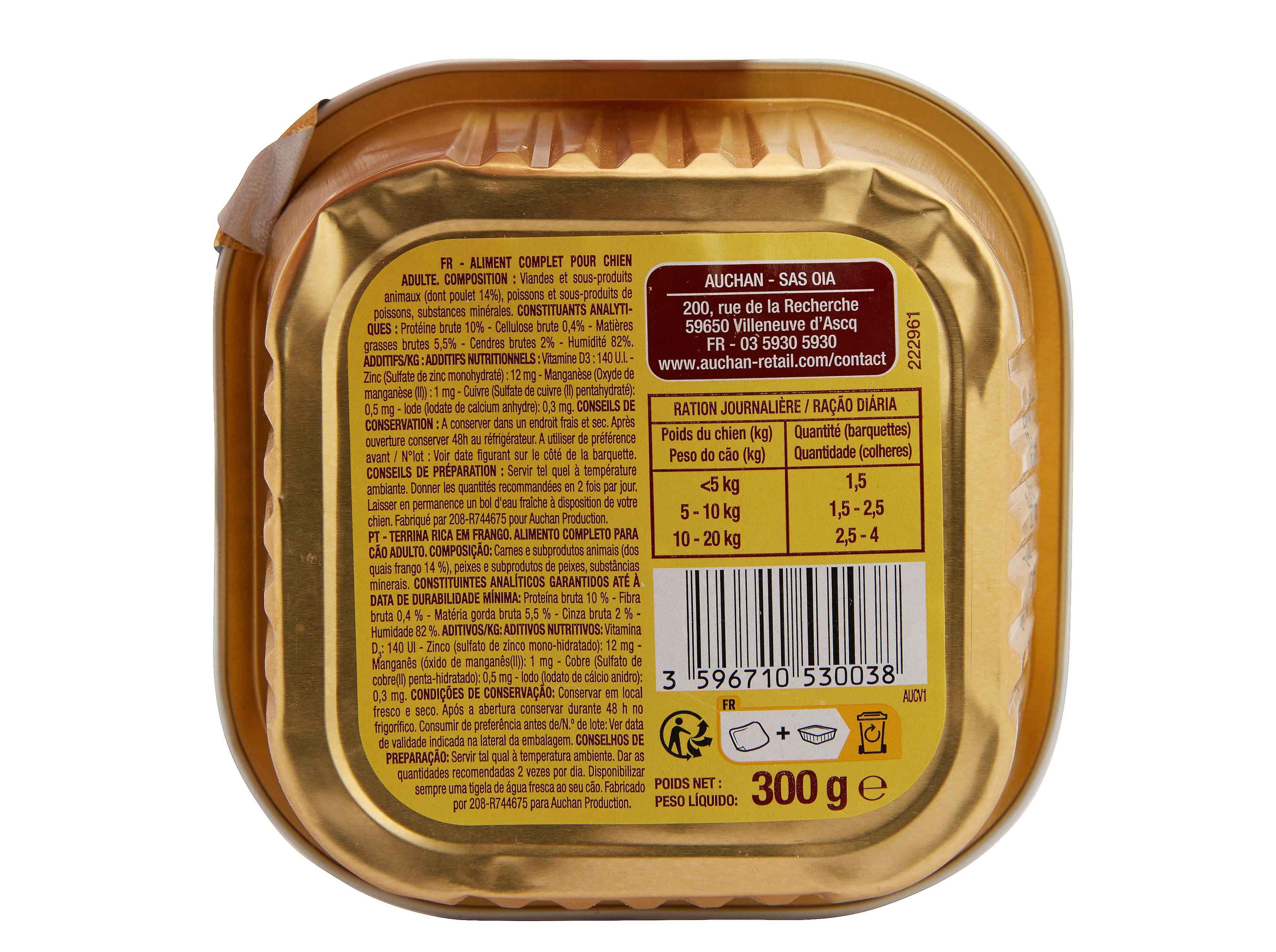 COMIDA H&Uacute;MIDA PARA C&Atilde;O AUCHAN TERRINA RICO EM FRANGO 300G image number 2