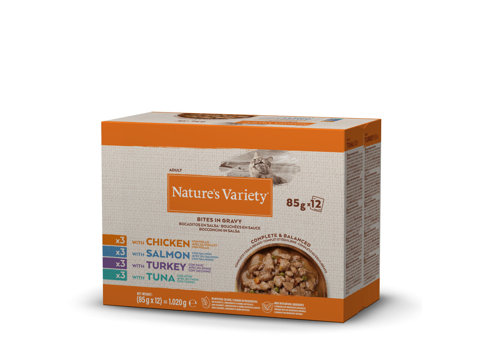 COMIDA HUMIDA NATURE'S VARIETY GATO PEDA&Ccedil;OS MOLHO 12X85G image number 1