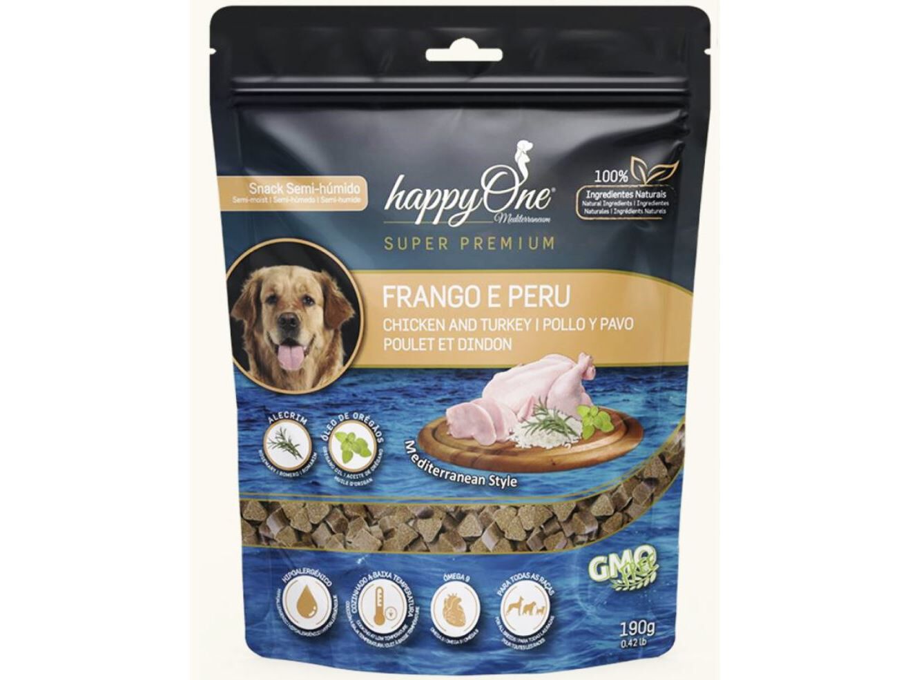 SNACK PARA C&Atilde;O HAPPYONE MEDITERRANEUM COM FRANGO E PER&Uacute; 190G image number 0