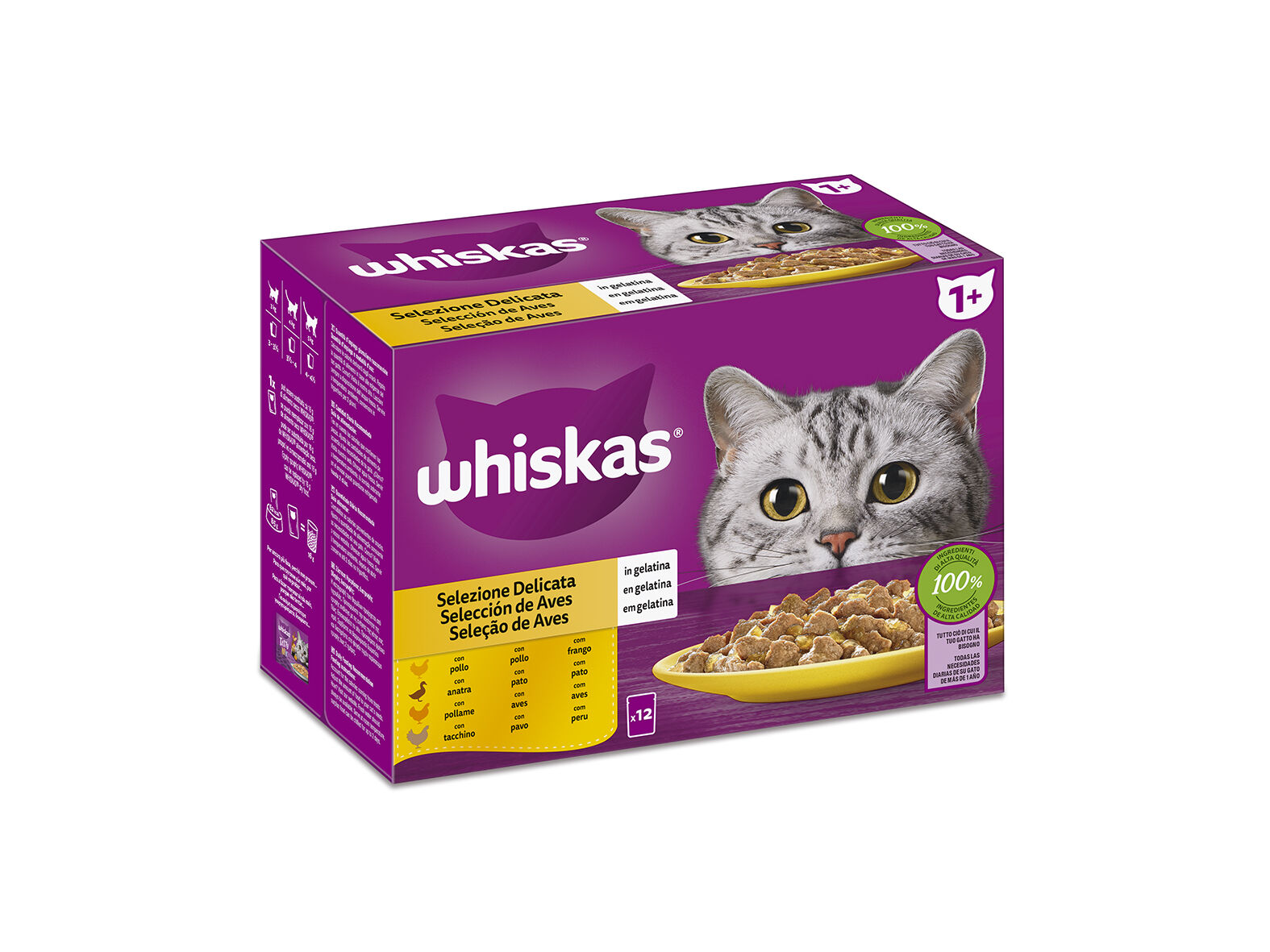 COMIDA H&Uacute;MIDA PARA GATO WHISKAS AVES 12X85G
