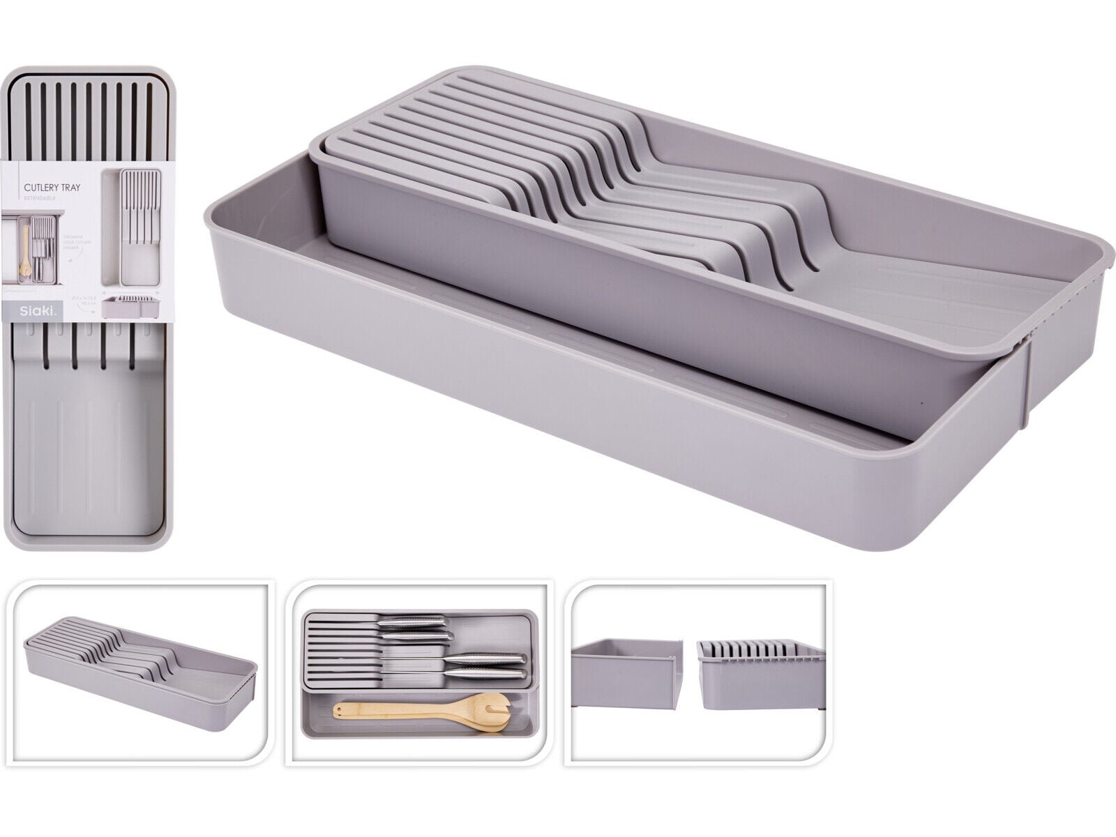 ORGANIZADOR DE TALHERES SIAKI EXTENSIVEL CINZENTO 39.5CM