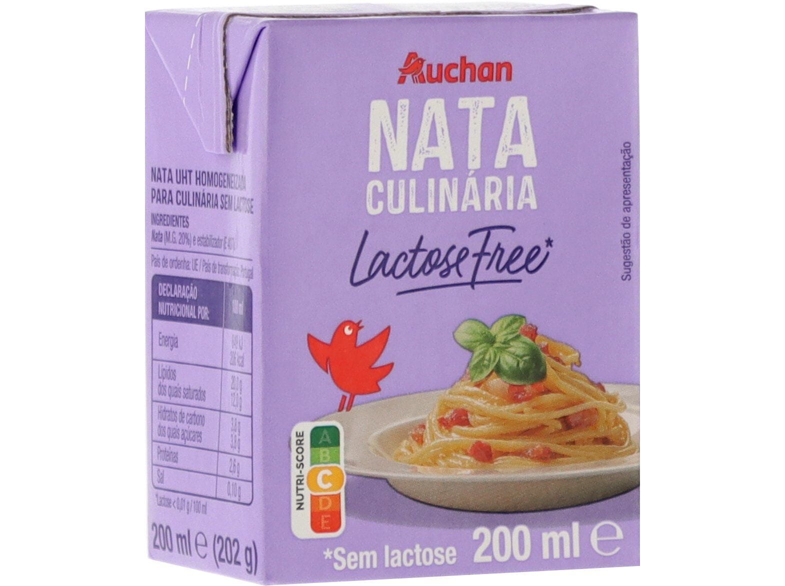 NATA UHT AUCHAN PARA CULIN&Aacute;RIA SEM LACTOSE 200ML image number 1