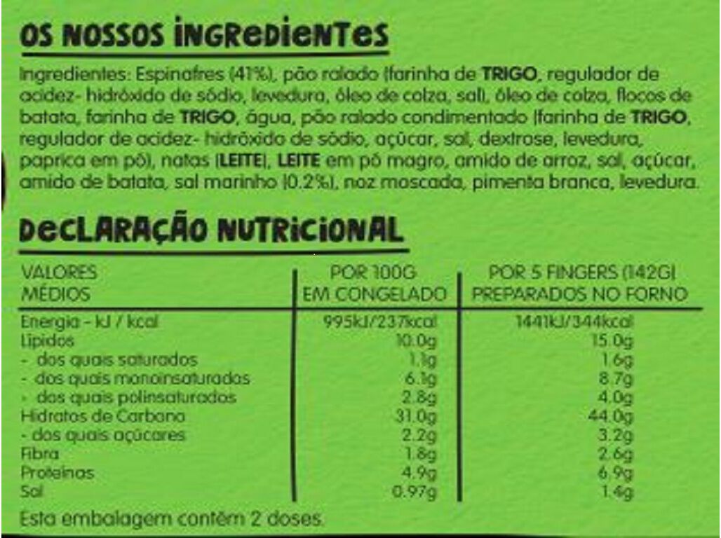 DOURADINHOS IGLO GREEN CUISINE ESPINAFRES 10UN 284G image number 1