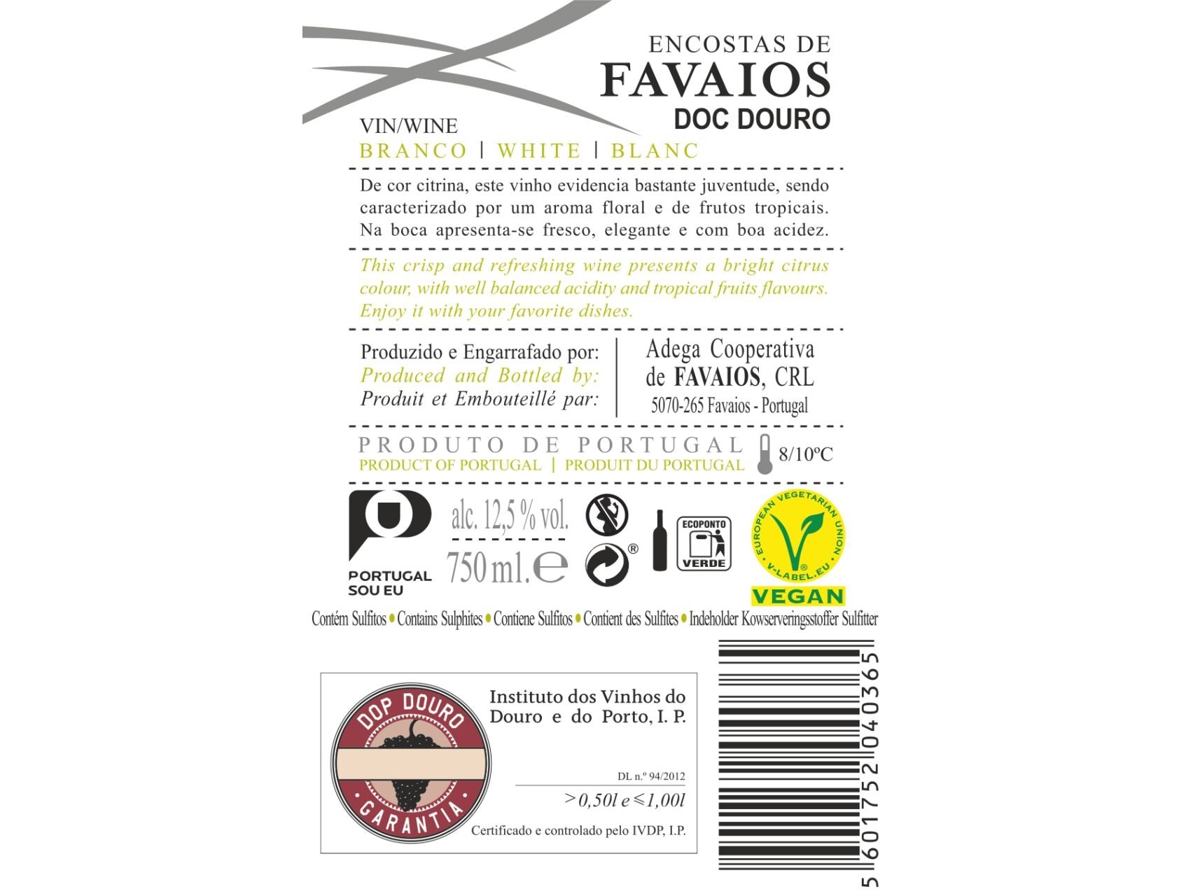 VINHO BRANCO ENCOSTAS DE FAVAIOS VEGAN DOURO 0.75 L image number 1