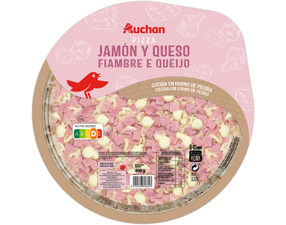 PIZZA FIAMBRE E QUEIJO AUCHAN 405 G image number 0
