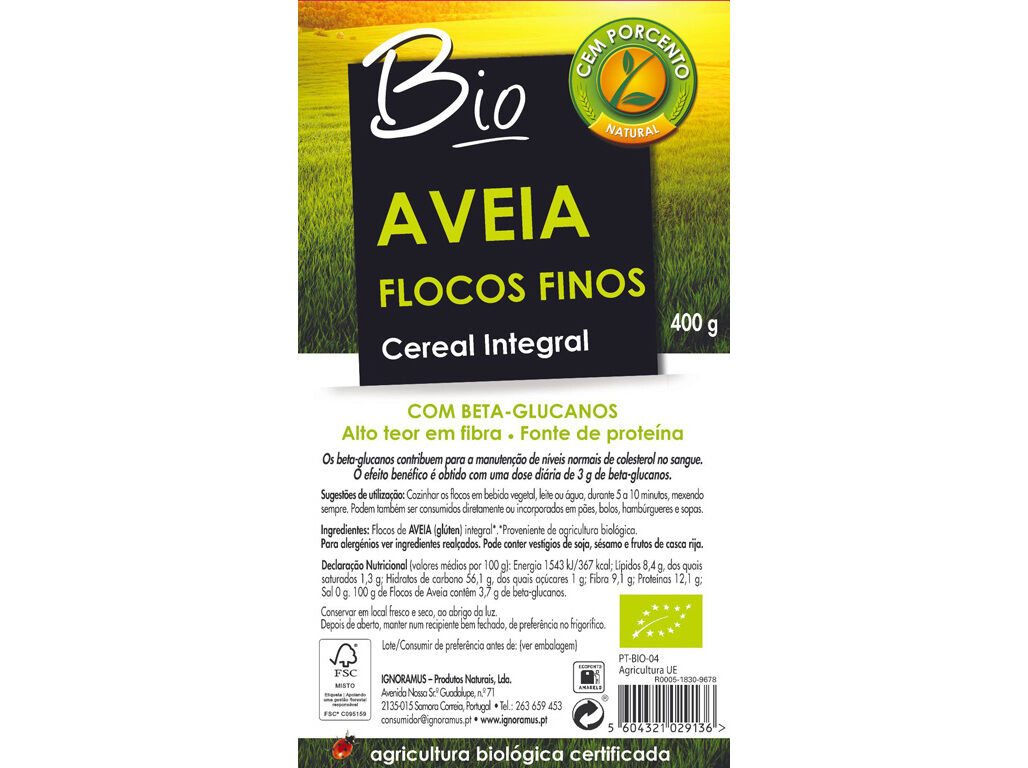 FLOCOS CEM PORCENTO DE AVEIA FINOS BIO 400G image number 1