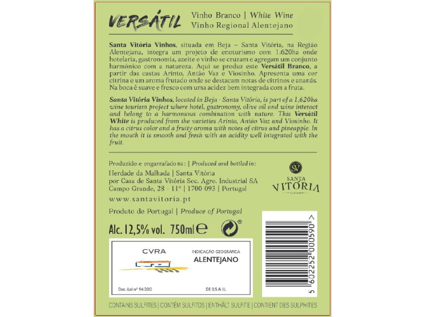 VINHO BRANCO VERS&Aacute;TIL ALENTEJO 0.75L image number 1