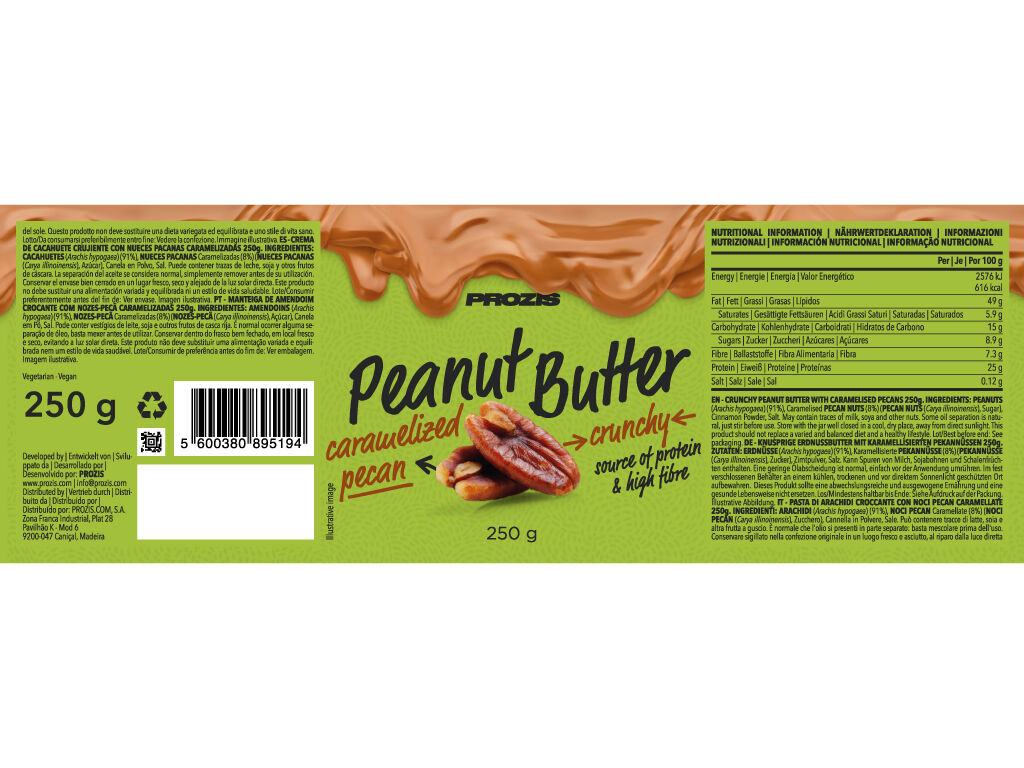 MANTEIGA DE AMENDOIM PROZIS NOZES-PEC&Atilde; CARAMELIZADAS 250G image number 1