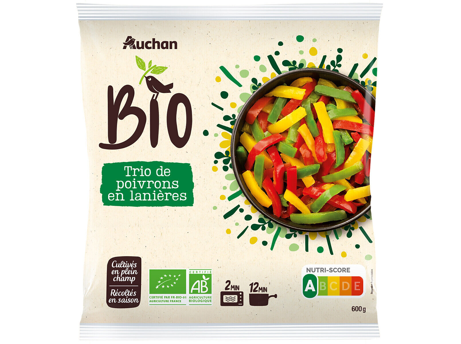 TRIO DE PIMENTOS AUCHAN BIO CRUS EM TIRAS 600G