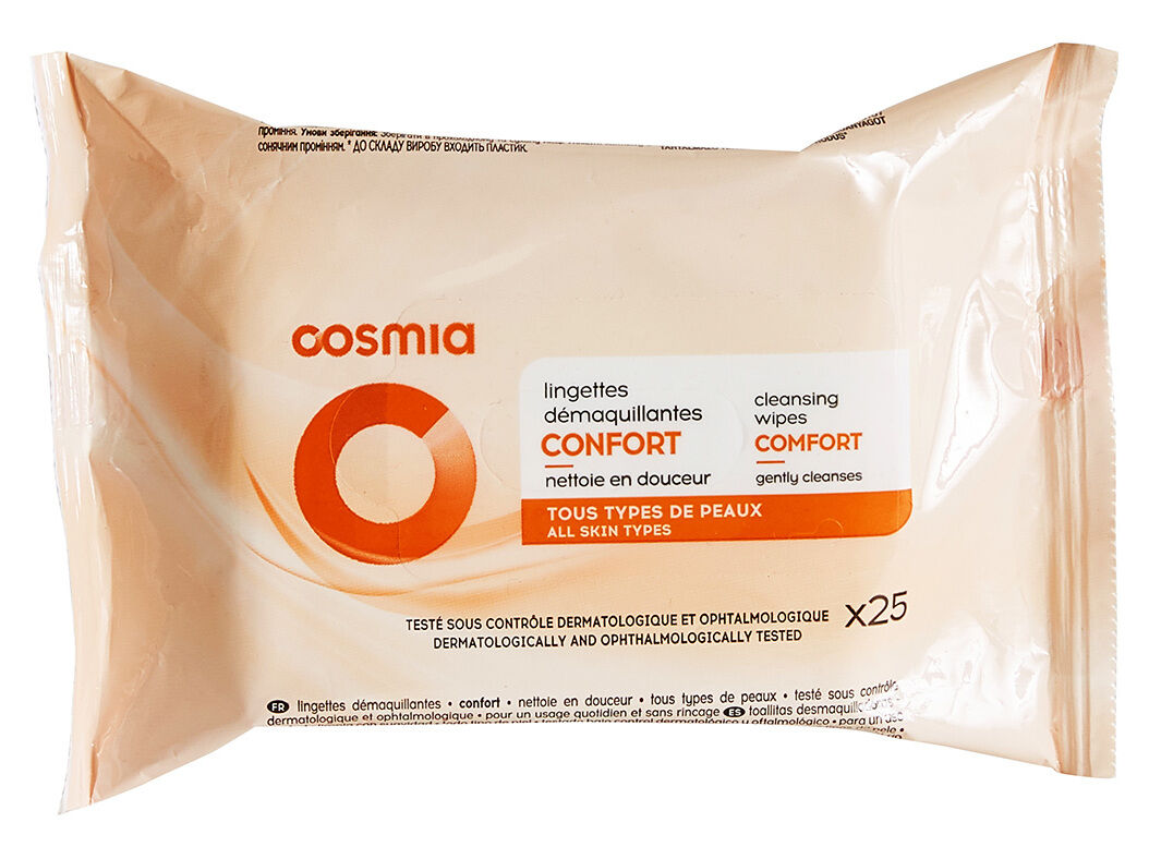 TOALHITAS COSMIA DESMAQUILHANTES CONFORT TODO TIPO DE PELES 25UN