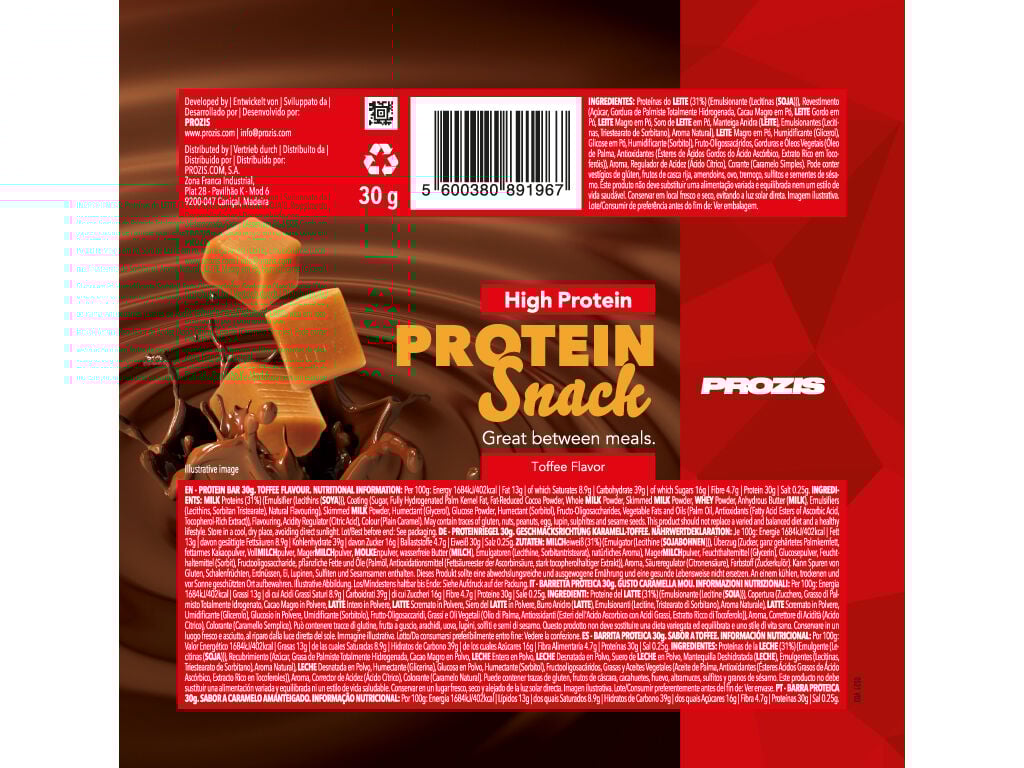 BARRA PROTEINA PROZIS CARAMELO AMANTEIGADO 30G image number 2