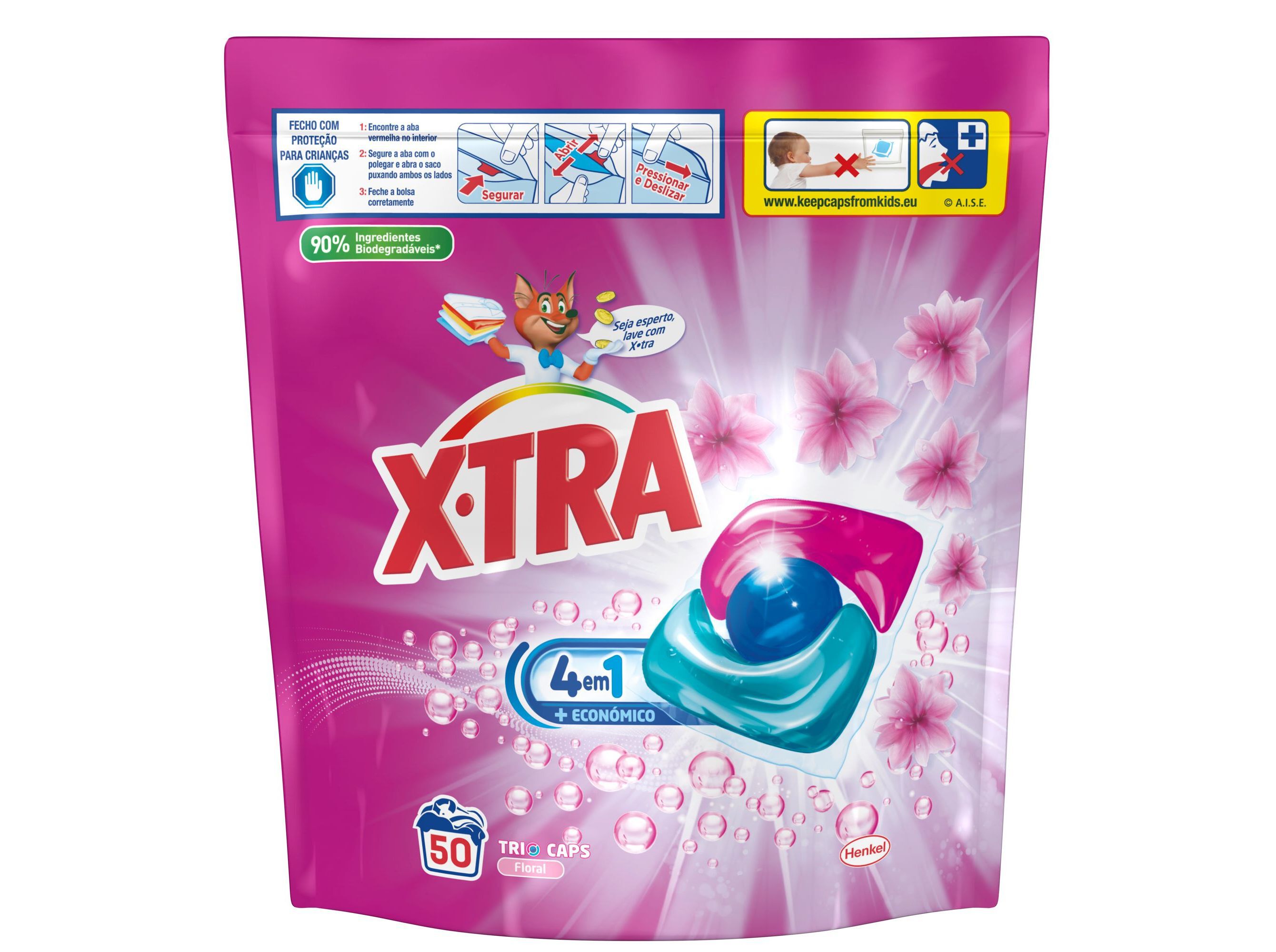 DETERGENTE ROUPA M&Aacute;QUINA X-TRA C&Aacute;PSULAS FRESCURA FLORAL TRIO 50DOSES