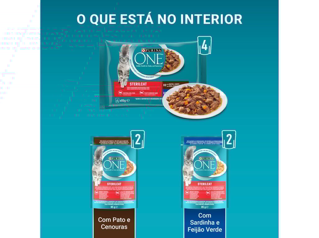 COMIDA H&Uacute;MIDA PARA GATO PURINA ONE PATO E SARDINHA 4X85G image number 1