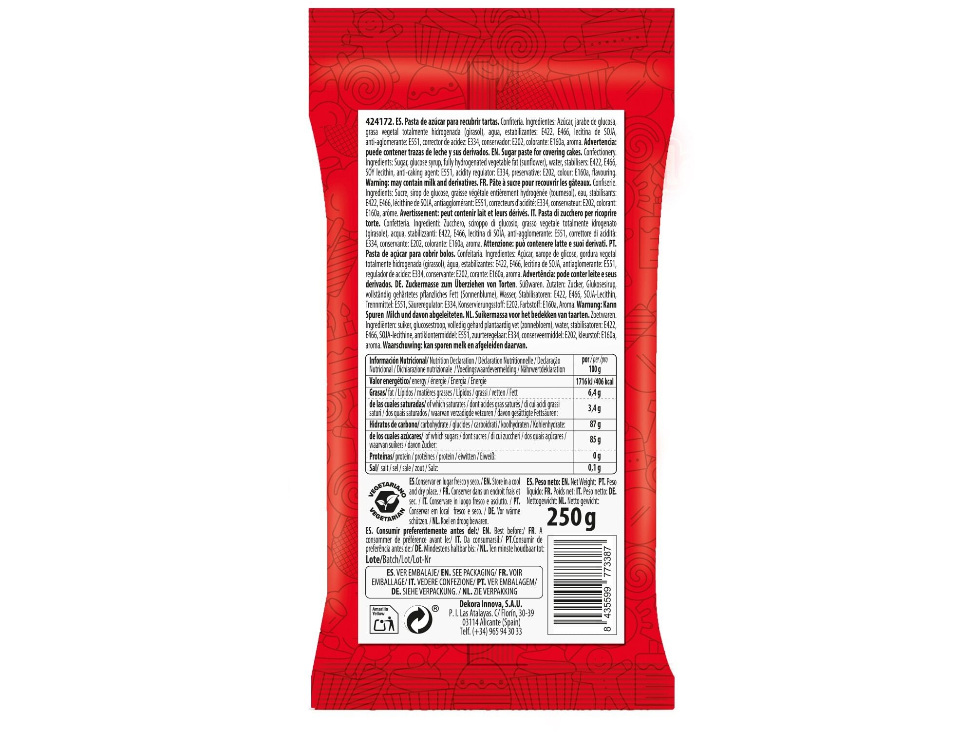 PASTA DE A&Ccedil;UCAR DEKORA AMARELO GOTAS DE SOL 250G image number 1