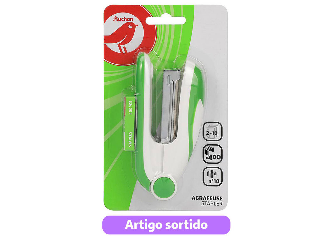 CONJUNTO DE MINI AGRAFADOR N.10 AUCHAN E CAIXA COM 400 AGRAFOS CORES SORTIDAS image number 9