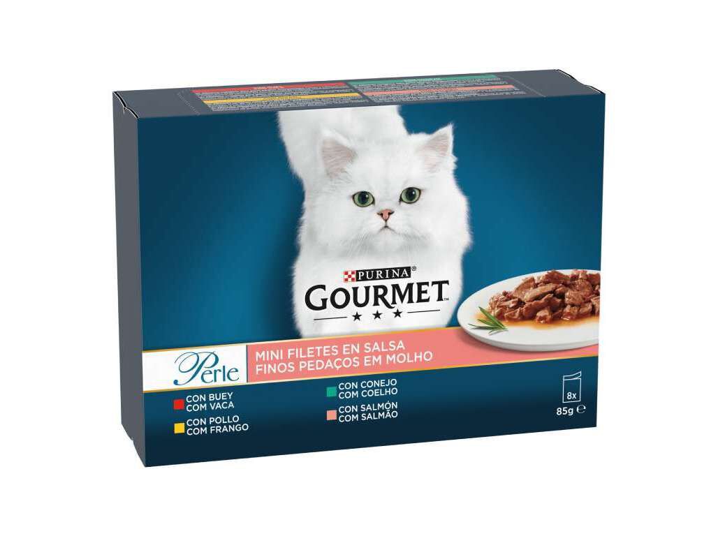 COMIDA H&Uacute;MIDA PARA GATO GOURMET PERLE FINOS PEDA&Ccedil;OS COM MOLHO 8X85G image number 0