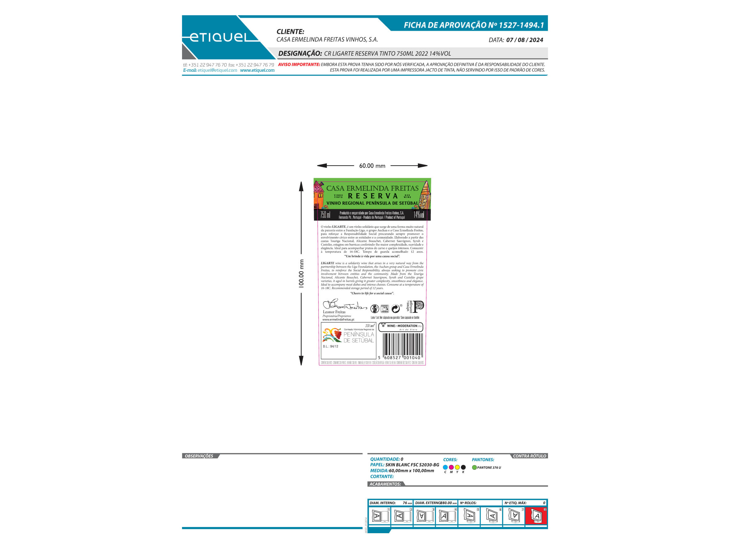 VINHO TINTO CASA ERMELINDA FREITAS LIGARTE SETUBAL 0.75L image number 1