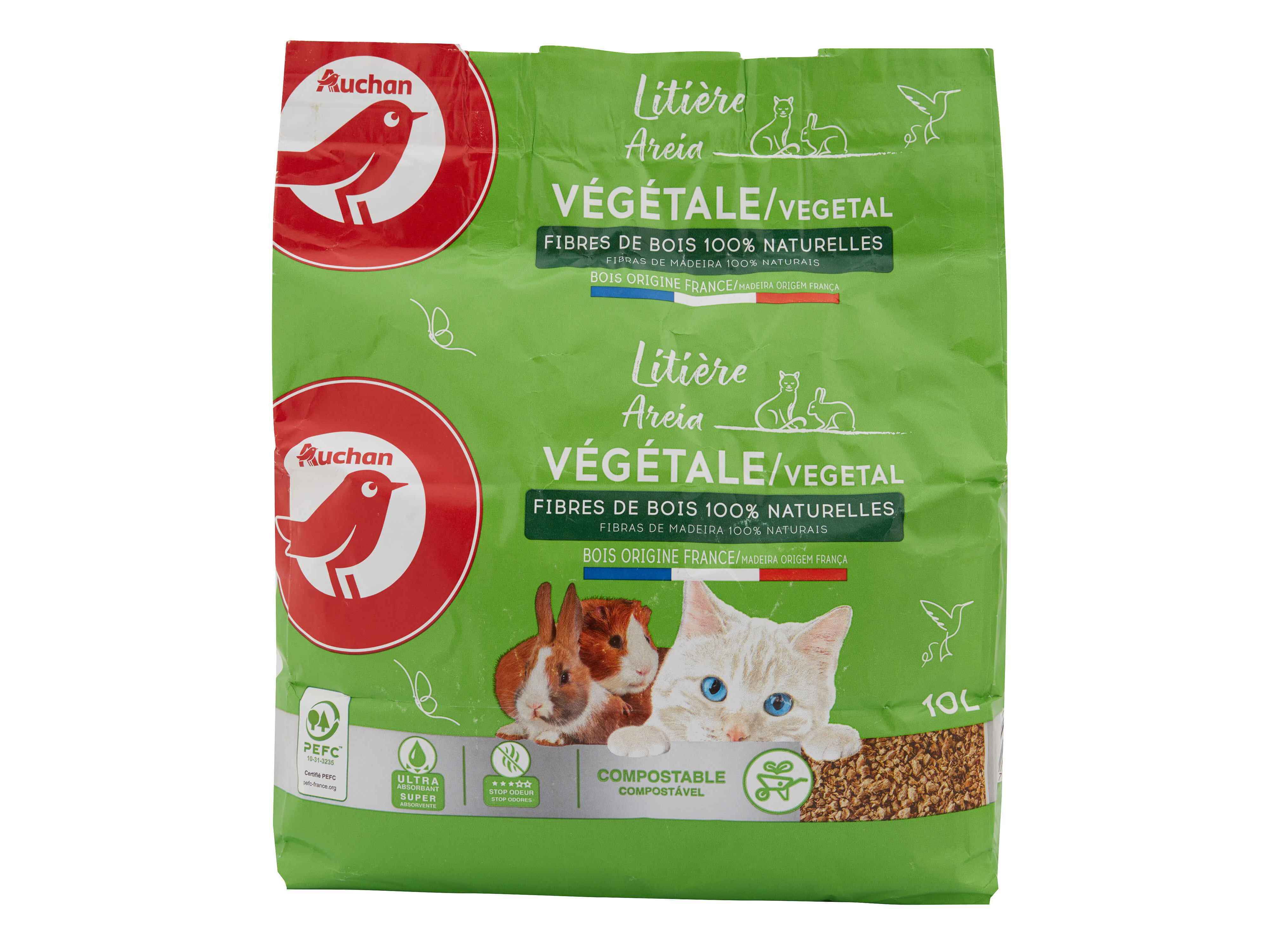 ABSORVENTE VEGETAL AUCHAN FIBRAS DE MADEIRA 100% NATURAIS 10L