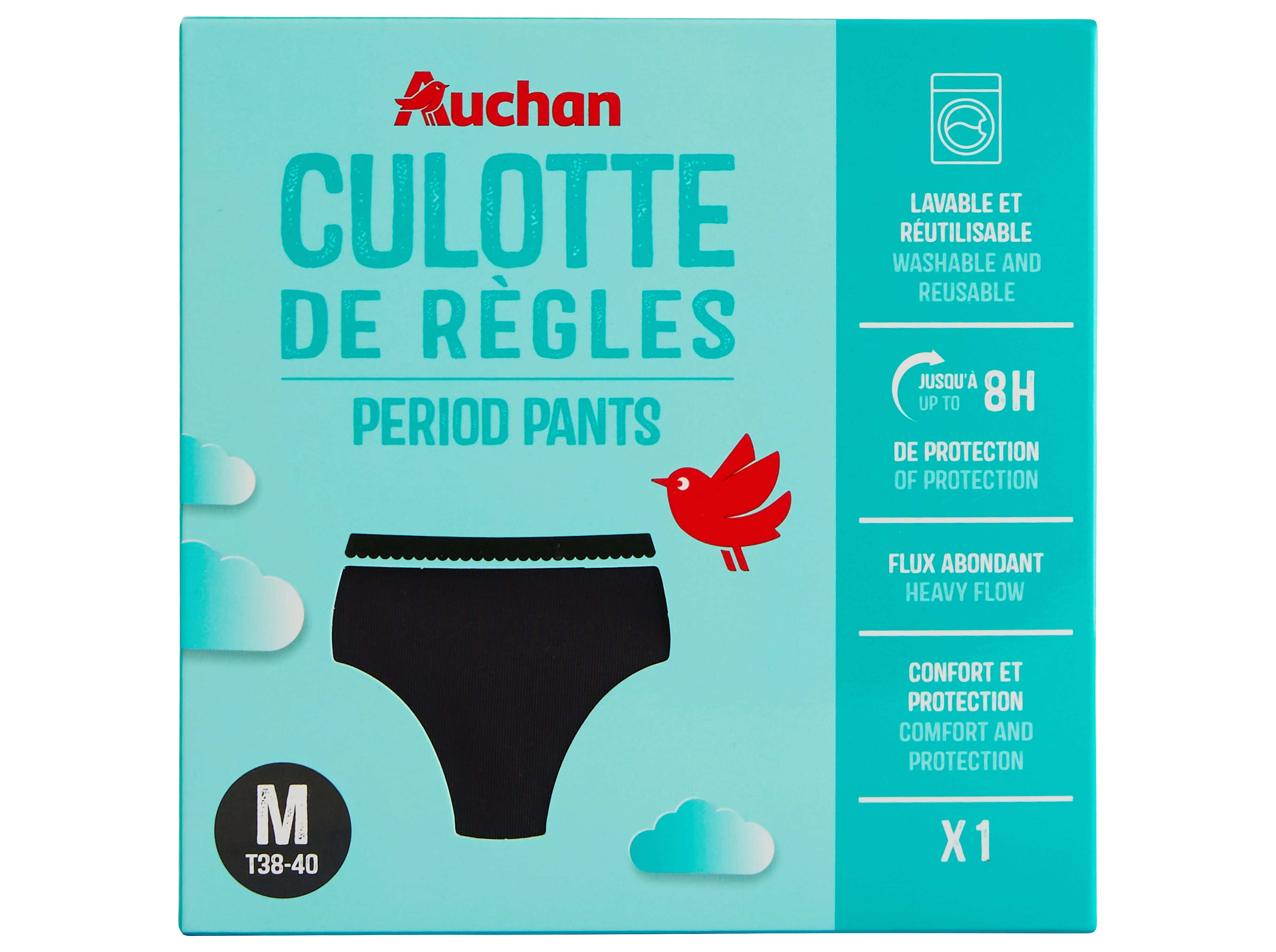 CUECAS MENSTRUAIS AUCHAN PRETO FLUXO ABUNDANTE M 1UN image number 0
