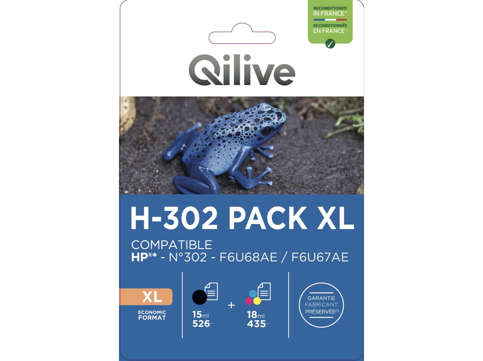 TINTEIRO COMPAT/ RECICL QILIVE H-302 PACK B+CMY 45ML / 9ML image number 0