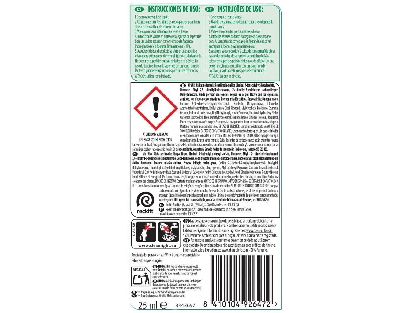 AMBIENTADOR STICKS AIRWICK ROUPA LIMPA 1UN image number 1