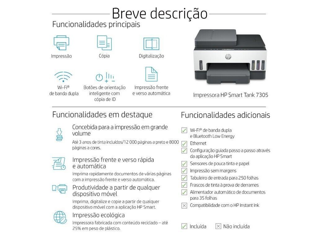 IMPRESSORA MULTIFUN&Ccedil;&Otilde;ES HP SMART TANK 7305 image number 5
