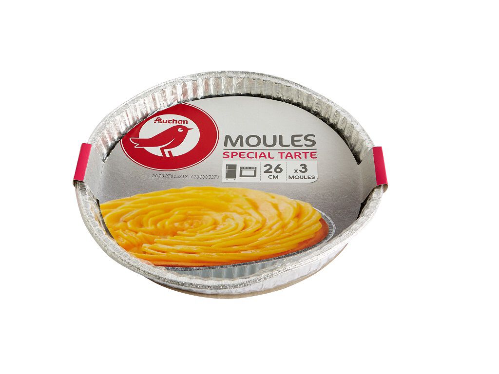 FORMA PARA TARTE DESCART&Aacute;VEL AUCHAN ALUMINIO 26CM PACK 3 UNIDADES