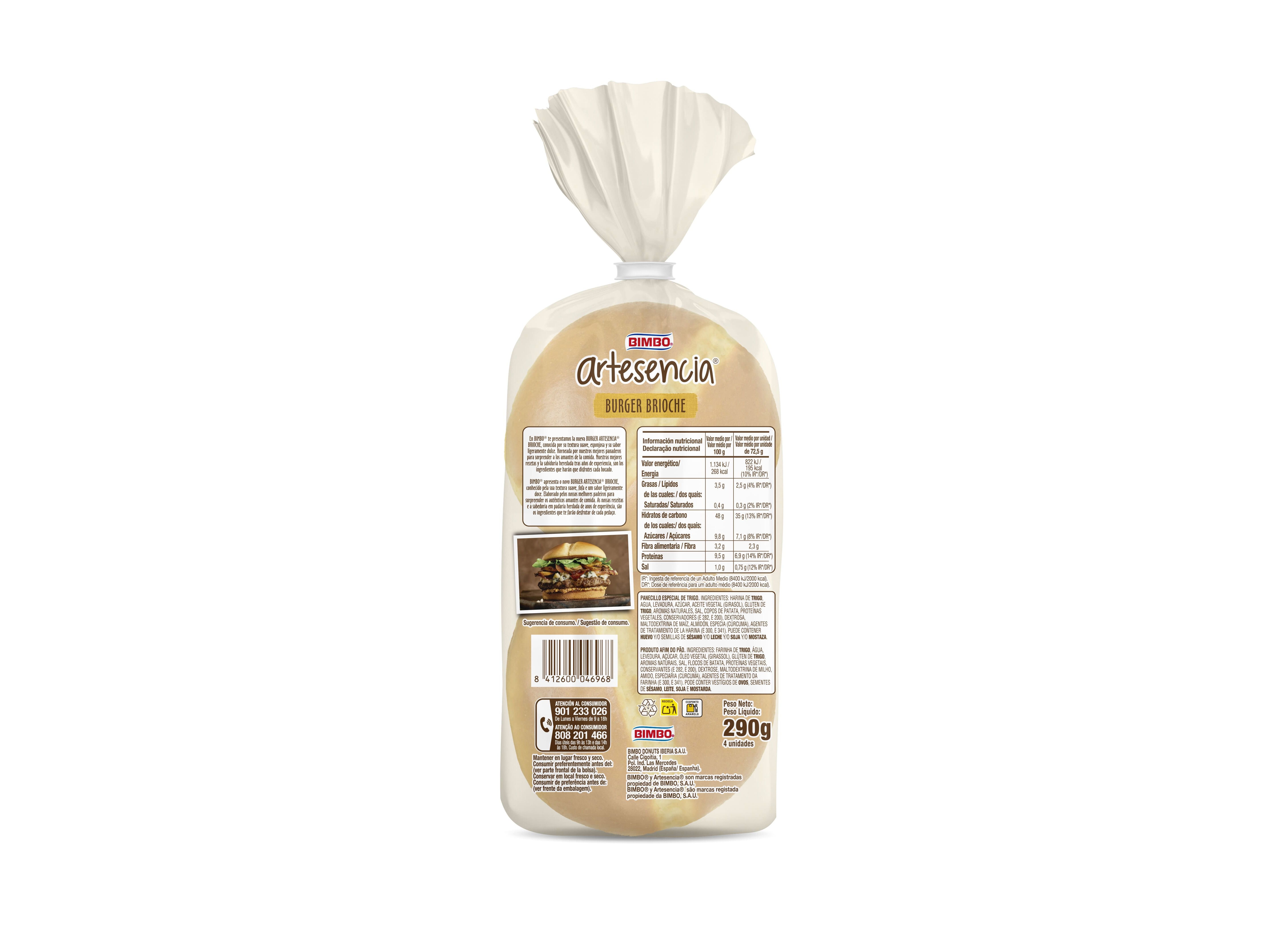 P&Atilde;O HAMB&Uacute;RGUER BIMBO ARTESENCIA BRIOCHE 240G image number 1