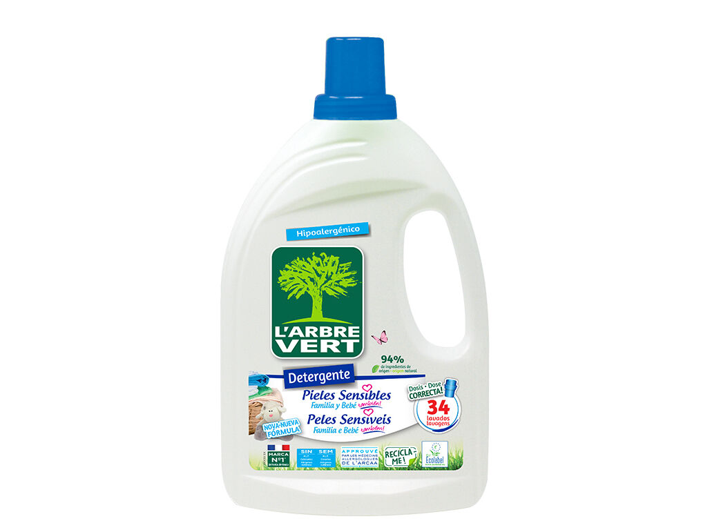 DETERGENTE ROUPA M&Aacute;QUINA LIQUIDO L'ARBRE VERT PELES SENS&Iacute;VEIS 34D